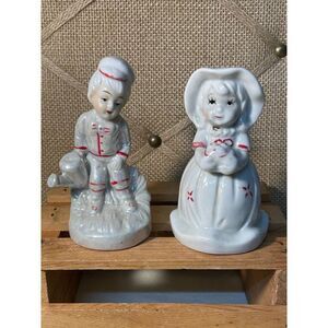 VINTAGE Lusterware Porcelain Collectible Figurines Boy With Watering Can Girl wi